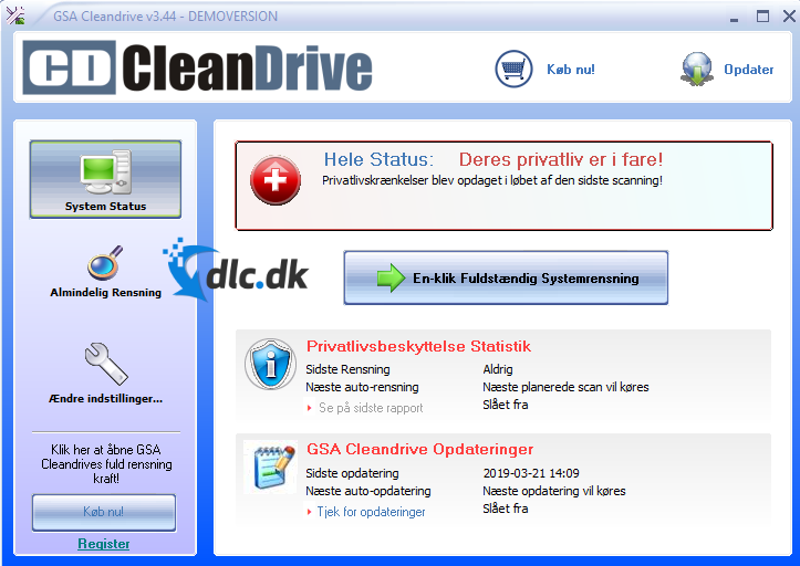 Screenshot af GSA Cleandrive