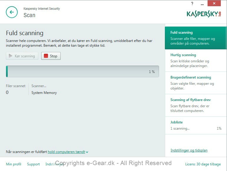Screenshot af Kaspersky Internet Security (dansk)