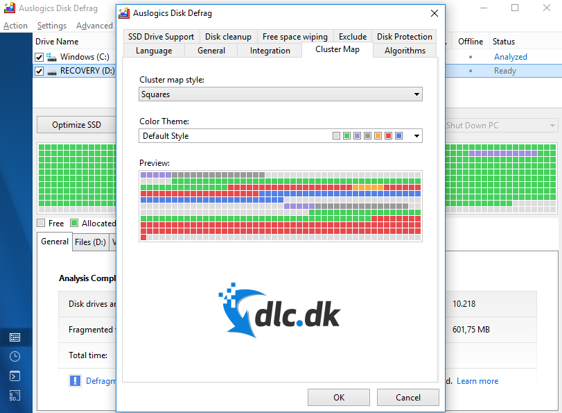 Screenshot af Auslogics Disk Defrag