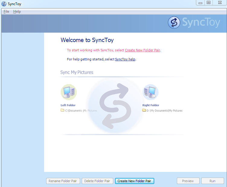 Screenshot af SyncToy