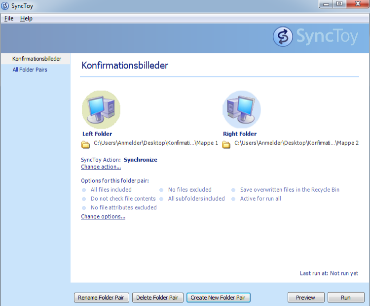 Screenshot af SyncToy