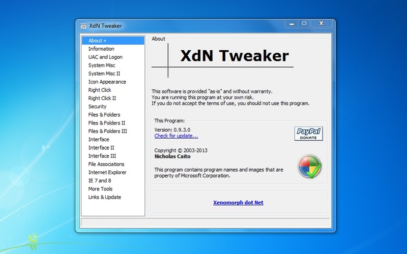 Screenshot af XdN Tweaker