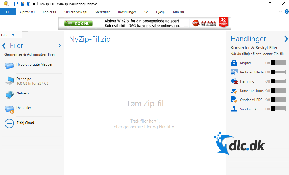 Screenshot af WinZip (Dansk)