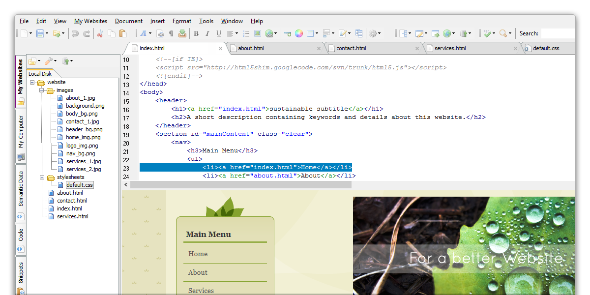 Screenshot af The HTML Editor
