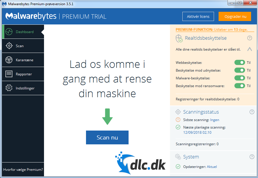 Screenshot af Malwarebytes (Dansk)
