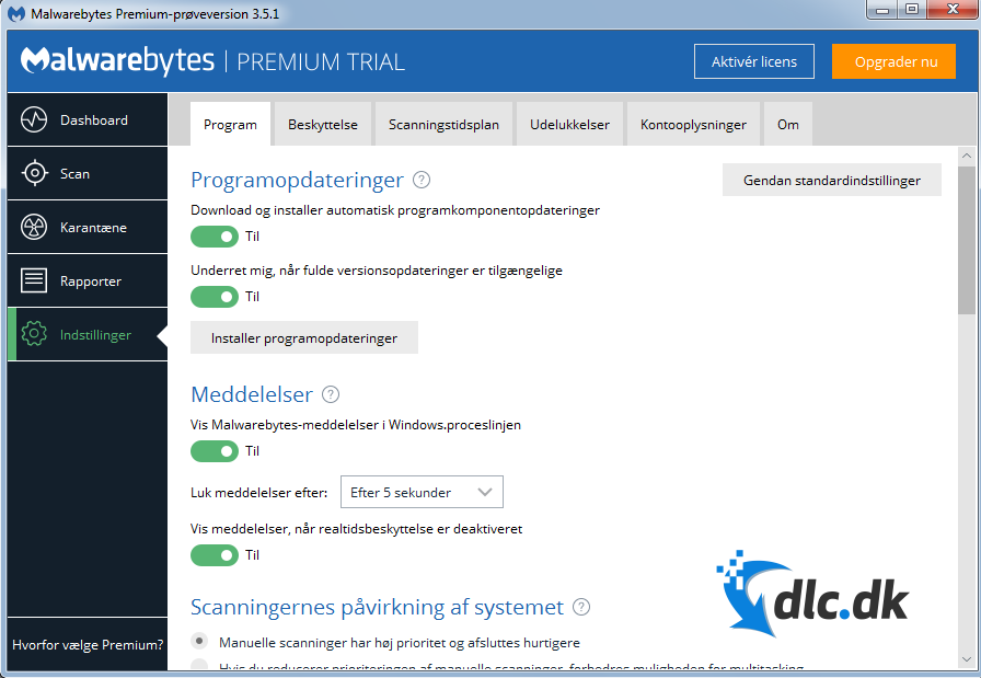 Screenshot af Malwarebytes (Dansk)