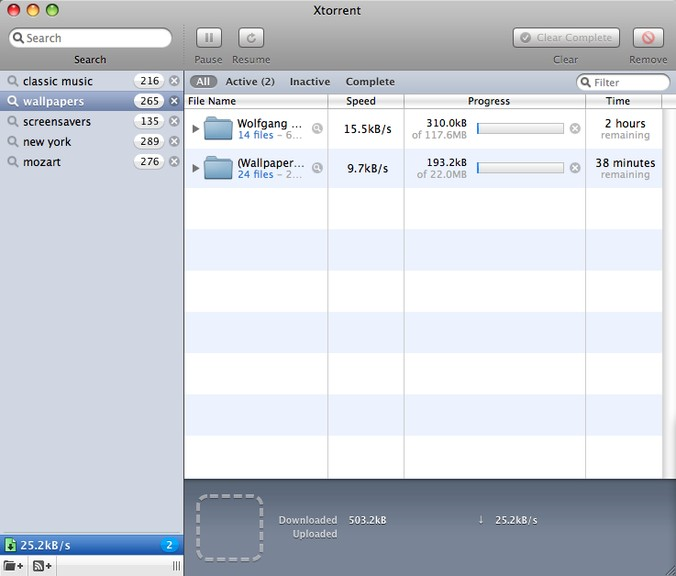 Screenshot af xTorrent til Mac