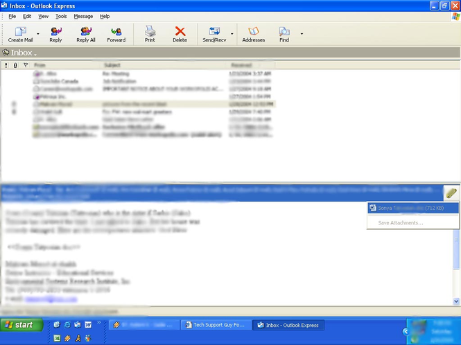 Screenshot af Microsoft Outlook Express