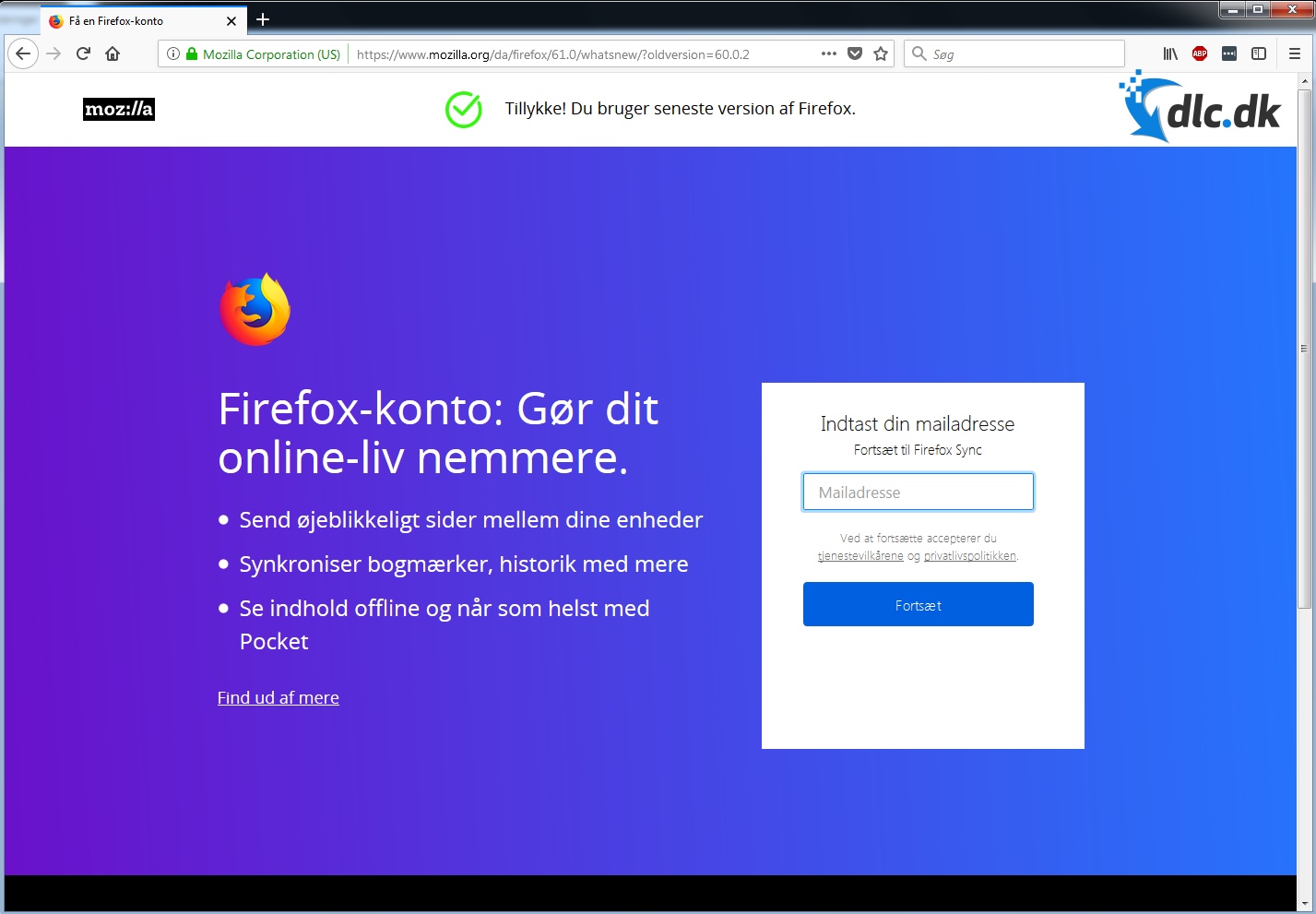 Screenshot af Firefox til Mac (Dansk)
