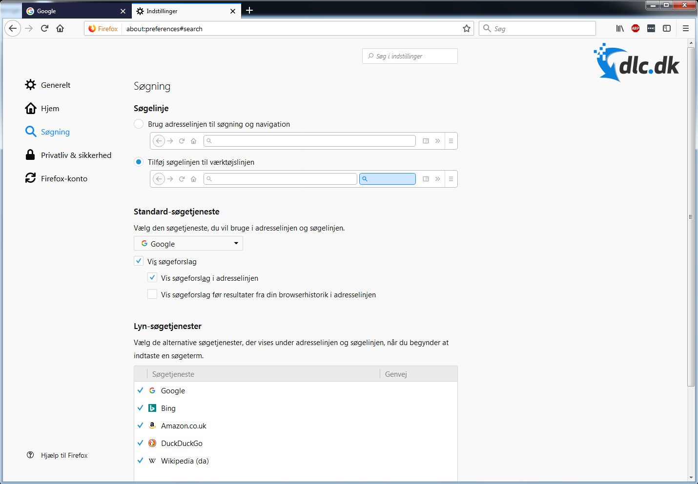 Screenshot af Firefox til Mac (Dansk)