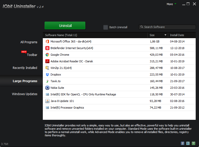 Screenshot af IObit Uninstaller