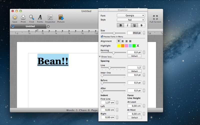 Screenshot af Bean til Mac