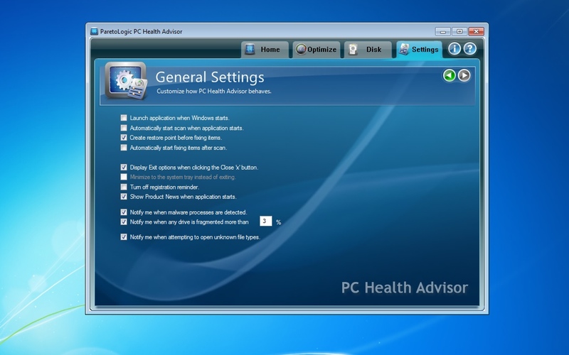 Screenshot af PC Health Advisor (Dansk)