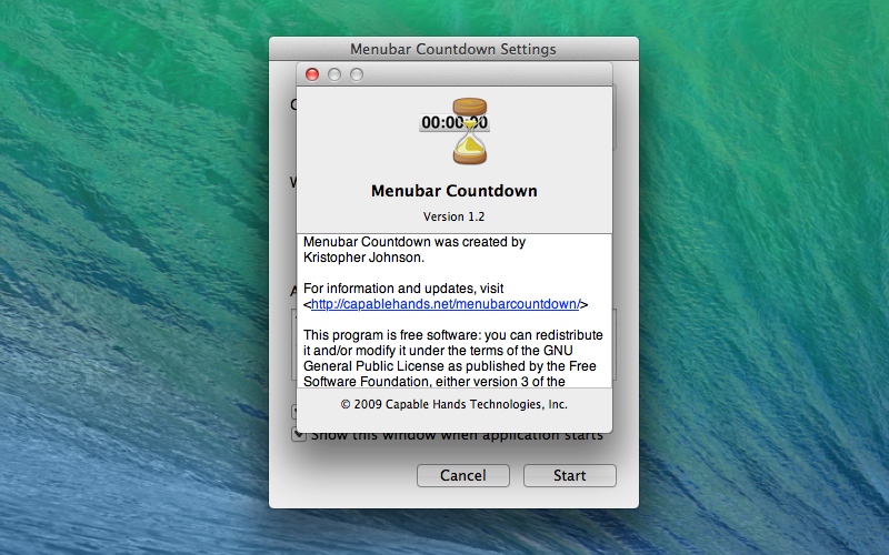 Screenshot af Menubar Countdown til Mac