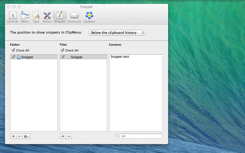 Screenshot af ClipMenu til Mac