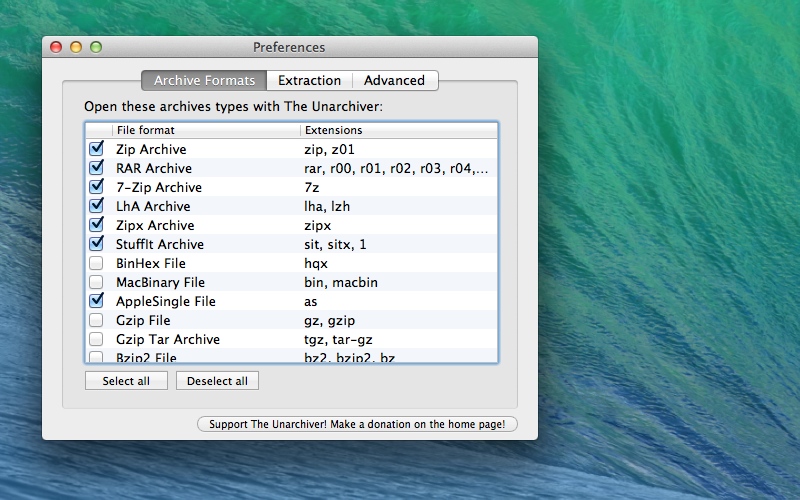 Screenshot af The Unarchiver til Mac