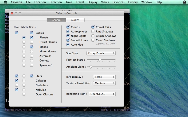 Screenshot af Celestia til Mac
