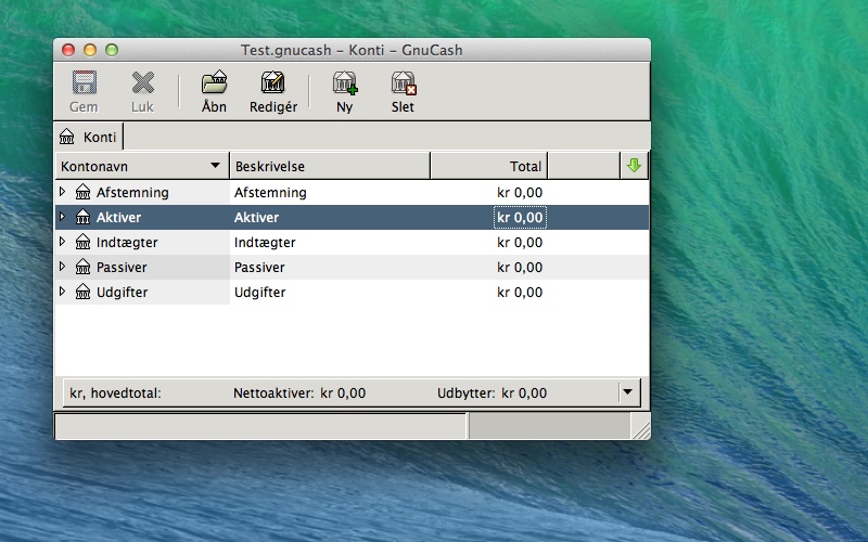 Screenshot af GnuCash til Mac