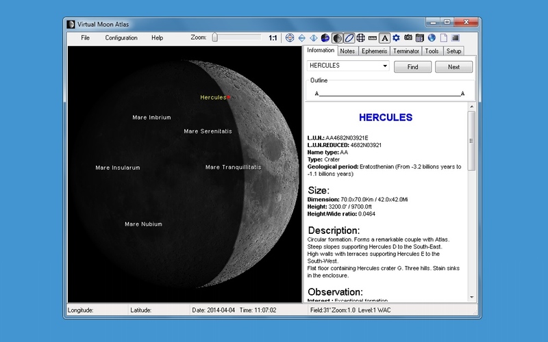 Screenshot af Virtual Moon Atlas til Mac