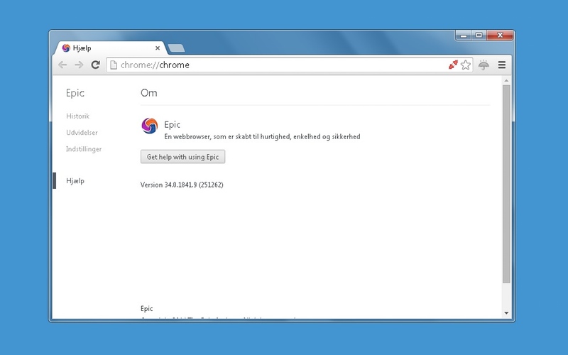 Screenshot af Epic Privacy Browser (Dansk)