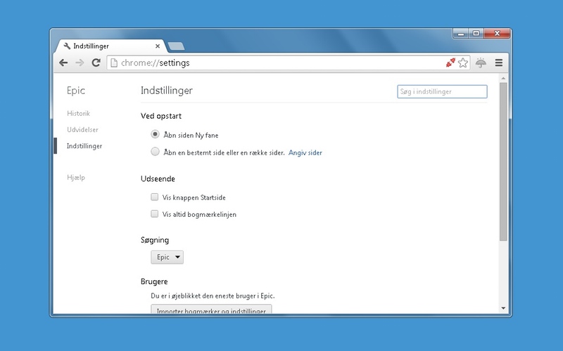 Screenshot af Epic Privacy Browser til Mac (Dansk)