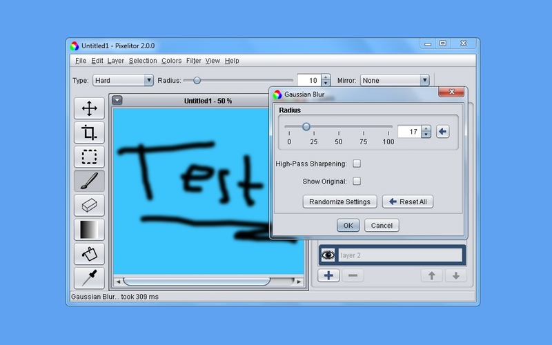 Screenshot af Pixelitor til Mac