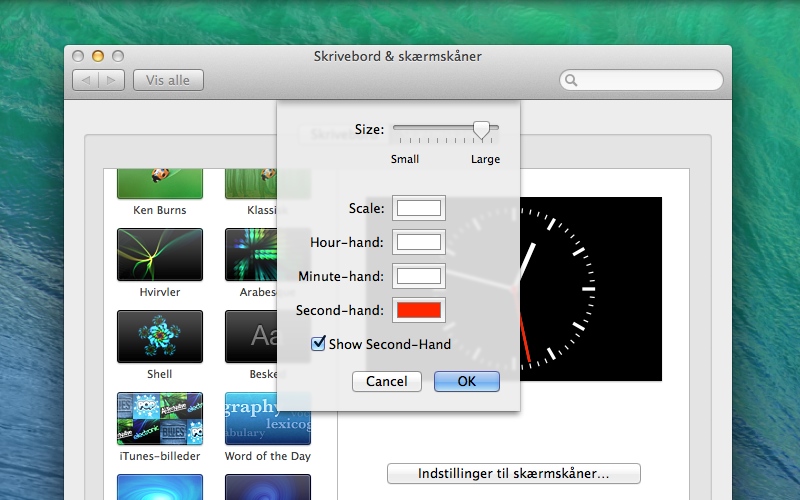 Screenshot af ClockSaver til Mac