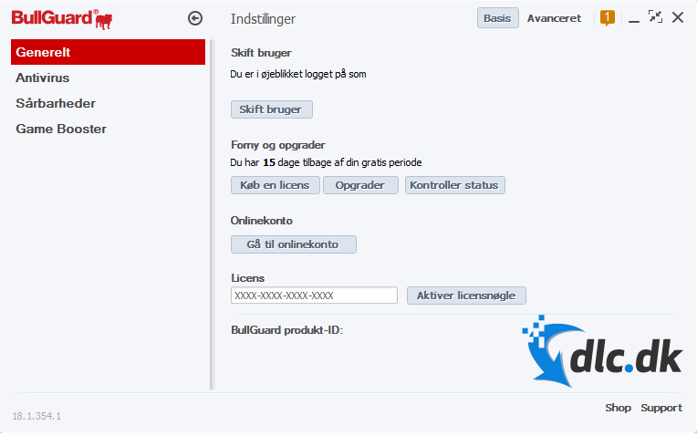 Screenshot af BullGuard Antivirus (Dansk)