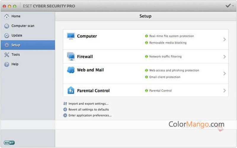 Screenshot af ESET Cyber Security til Mac