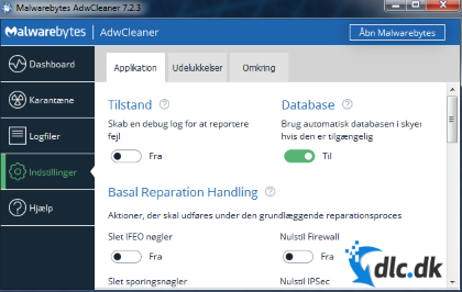 Screenshot af AdwCleaner (Dansk)