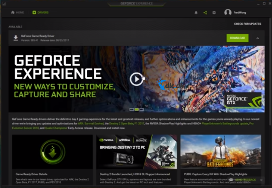 Screenshot af Geforce Experience