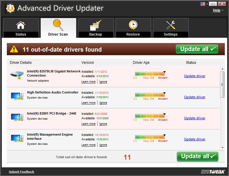 Screenshot af Advanced Driver Updater