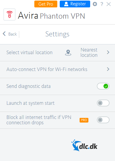 Screenshot af Avira Phantom VPN