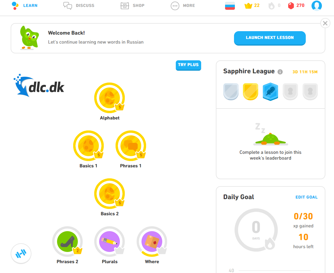 Screenshot af Duolingo