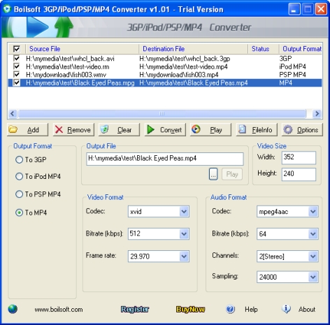 Screenshot af 3GP/iPod/PSP/MP4 Converter