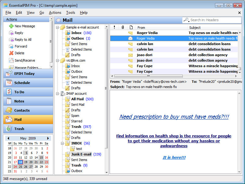 Screenshot af EssentialPIM Pro Desktop og Portable