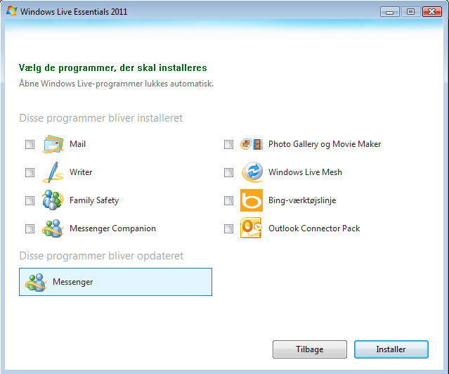Screenshot af Windows Live Messenger (dansk)