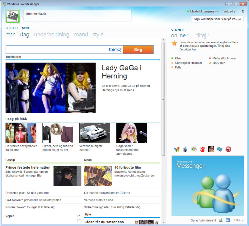 Screenshot af Windows Live Messenger (dansk)