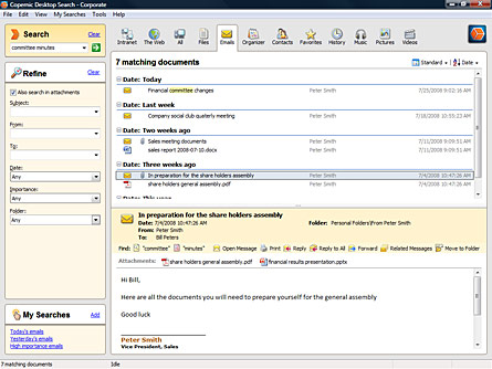 Screenshot af Copernic Desktop Search Corporate Edition