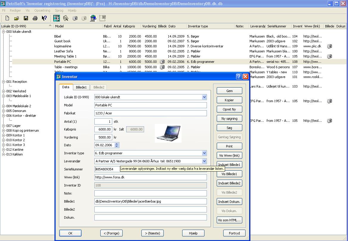 Screenshot af InventoryDB
