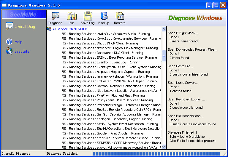 Screenshot af Diagnose Windows