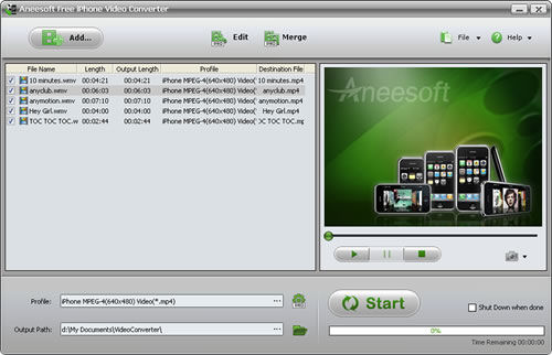 Screenshot af Aneesoft Free iPhone Video Converter