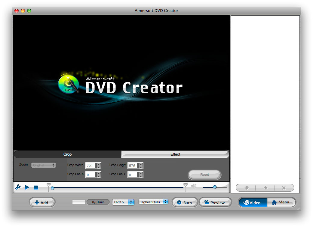 Screenshot af Aimersoft DVD Creator til Mac