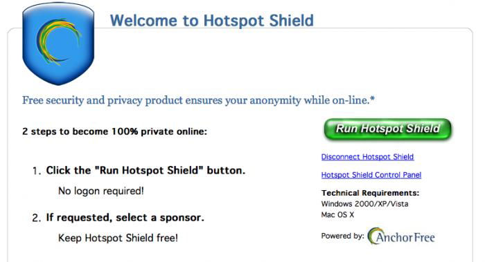 Screenshot af Hotspot Shield for Mac