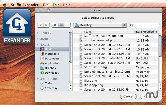 Screenshot af StuffIt Expander til Mac