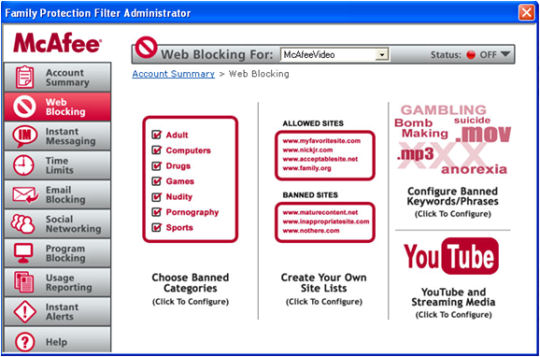 Screenshot af McAfee Family Protection til Mac