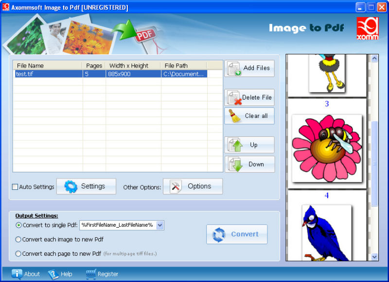 Screenshot af Axommsoft Image to PDF Converter