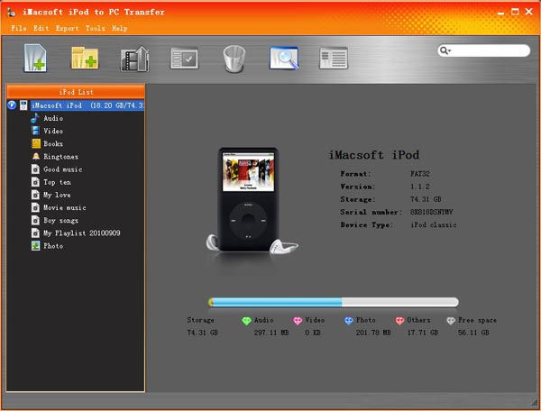 Screenshot af iMacsoft iPod to PC Transfer