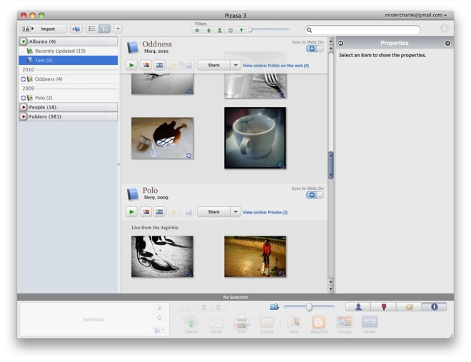 Screenshot af Picasa til Mac (Dansk)
