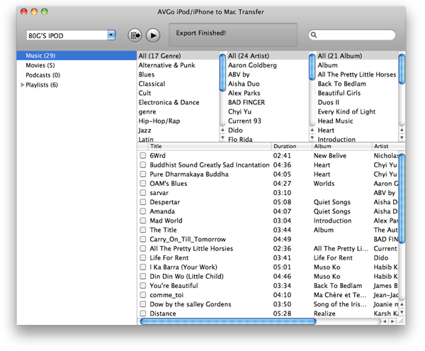 Screenshot af AVGo iPod/iPhone to Mac Transfer